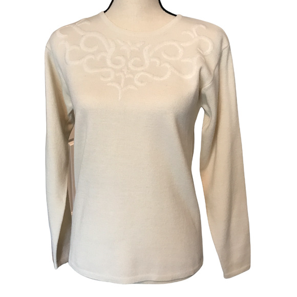 Jones New York White Lambs Wool Blend Hand Embroidered Pullover Sweater, Size PS - Picture 1 of 5